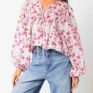 Anthropologie Oliviaceous pink floral cotton blouse